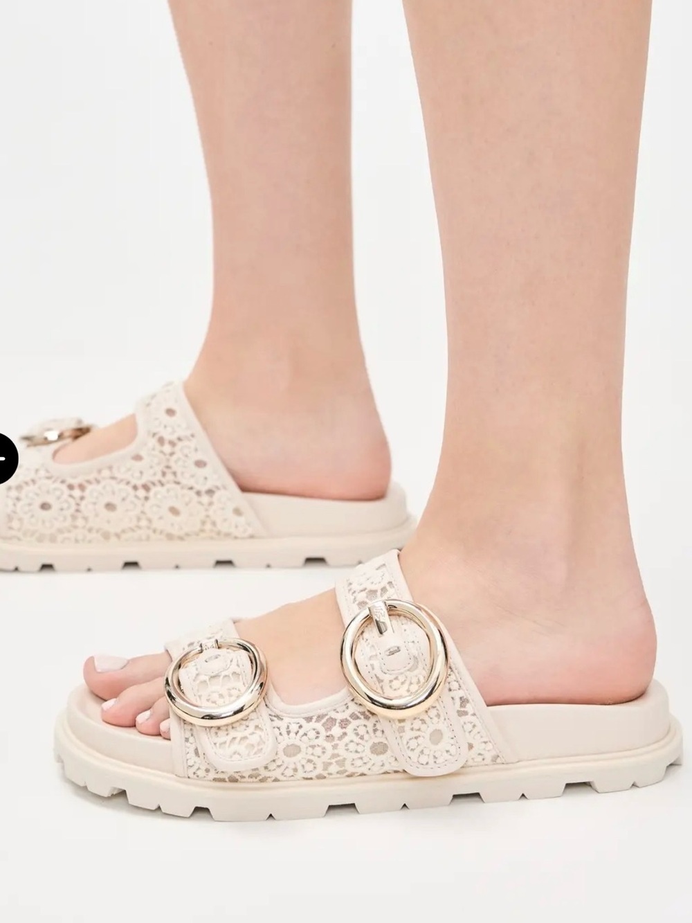 NWT Stuart Weitzman Cream Crochet Slide Sandals with Gold Buckles size 9,5